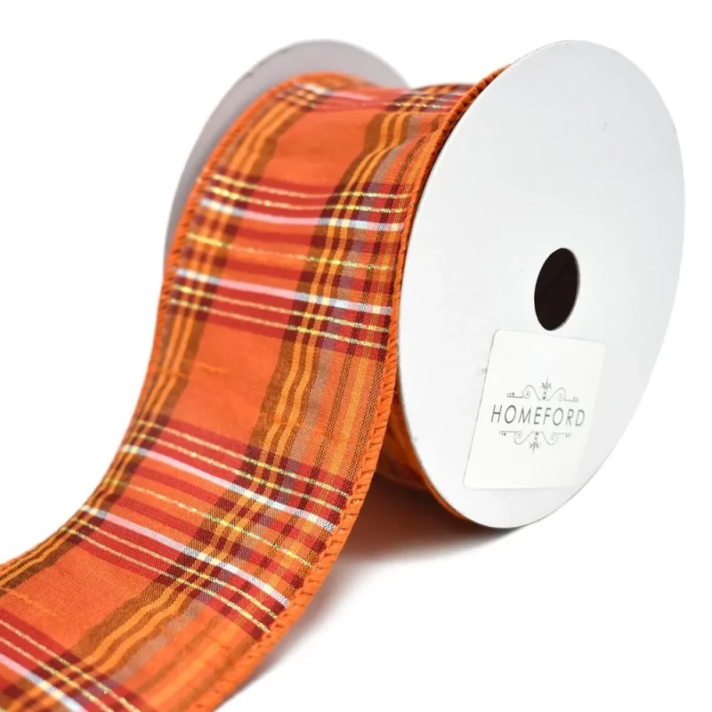 fall plaid wired dupioni ribbon 2 5 x 10 yds