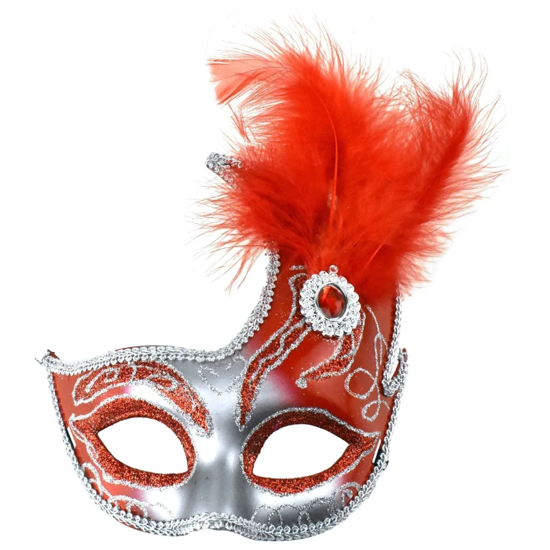 fancy red feather gemstone mask 10 1 4 x 6 3 4