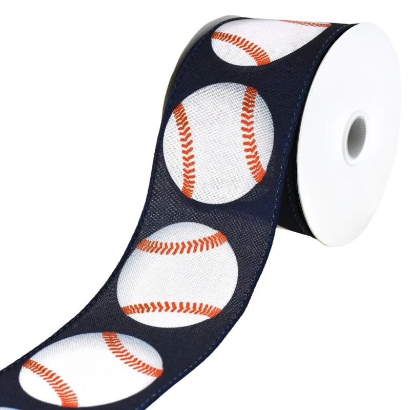 faux linen baseball sports ribbon 2 5 x 10yd wired