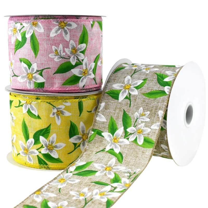 faux linen wired ribbon 2 5 x 10 yards spring lillies