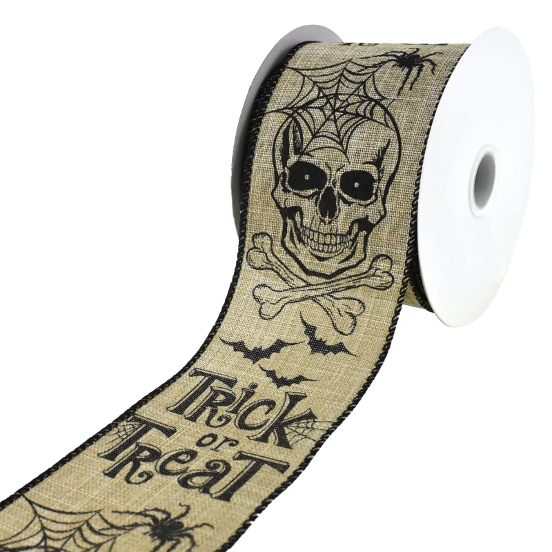 faux linen wired trick or treat ribbon 2 5 x 10yd