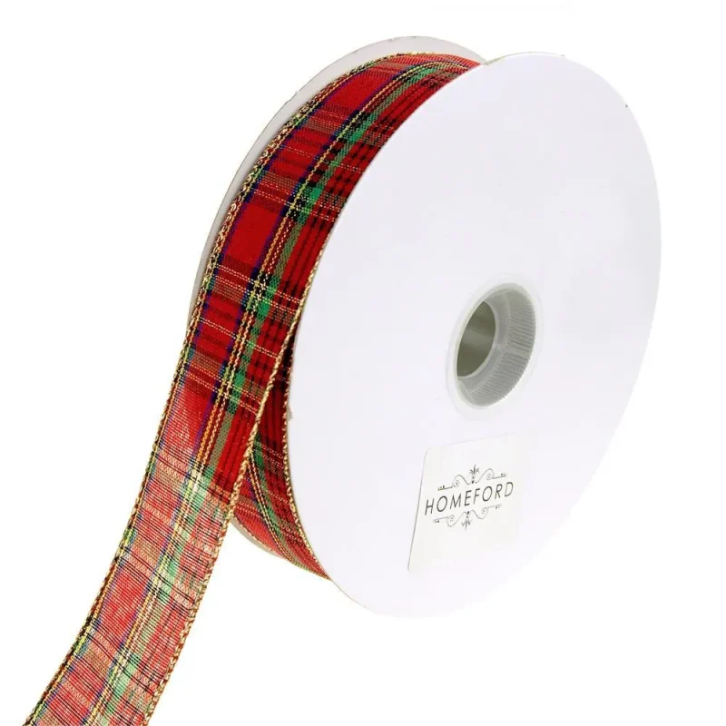 festival plaid christmas ribbon red 1 5 x 50 yards