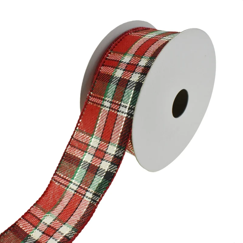 festive christmas plaid wired ribbon 1 5 inch x 10 yards