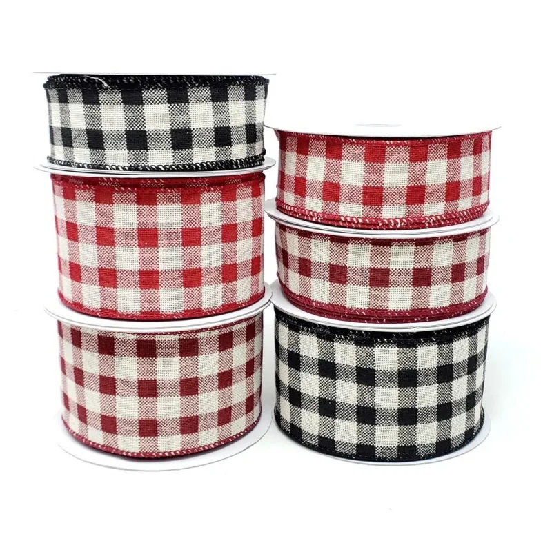 festive gingham wired ribbon 10 yards christmas decor