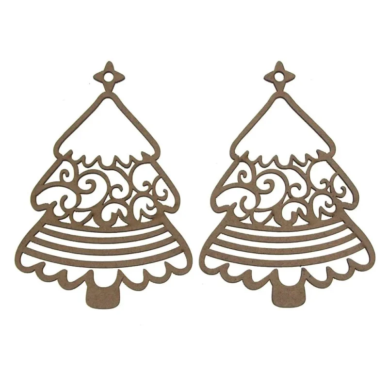 festive laser cut christmas tree ornaments 4 inch set of 2