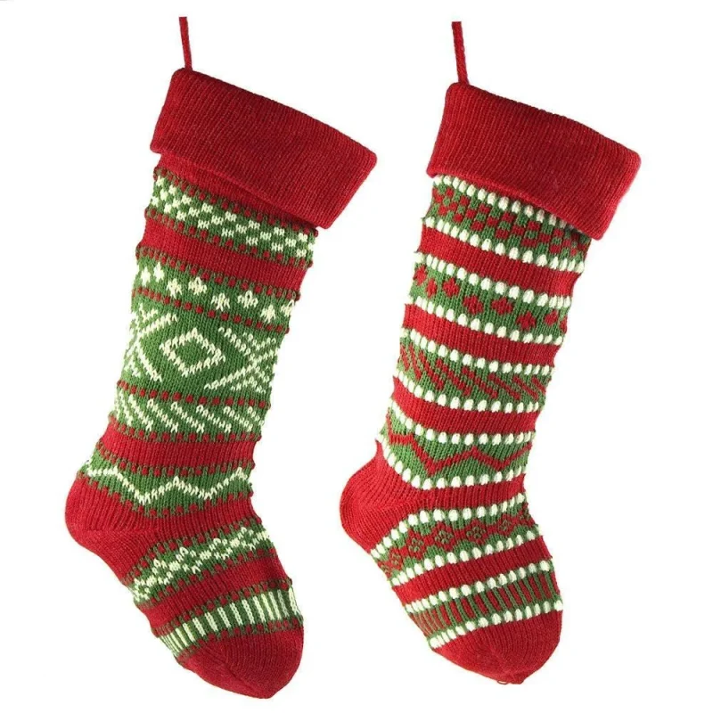 festive red christmas stockings knitted yarn 20 inch 2 piece set