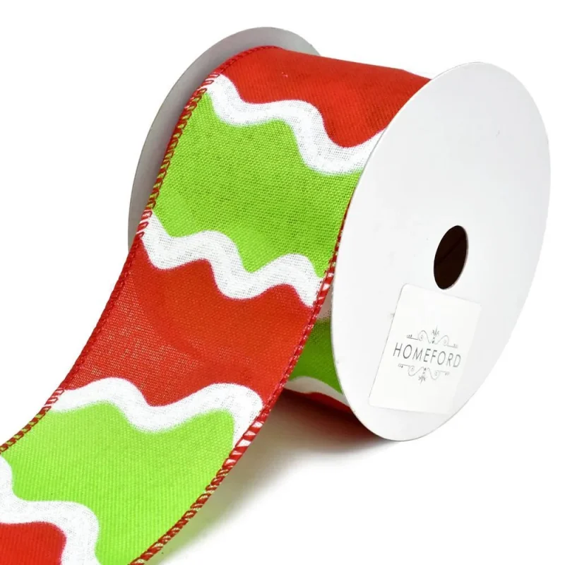 festive red lime squiggle wired christmas ribbon 2 5 x 10 yards