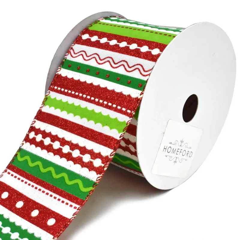 festive stripes wired christmas ribbon 2 5 x 10yd