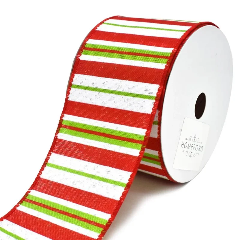 festive wired christmas ribbon striped holiday design 2 5 x 10 yards