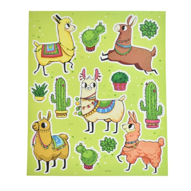 fiesta llamas cactus glitter wall stickers 13 piece set