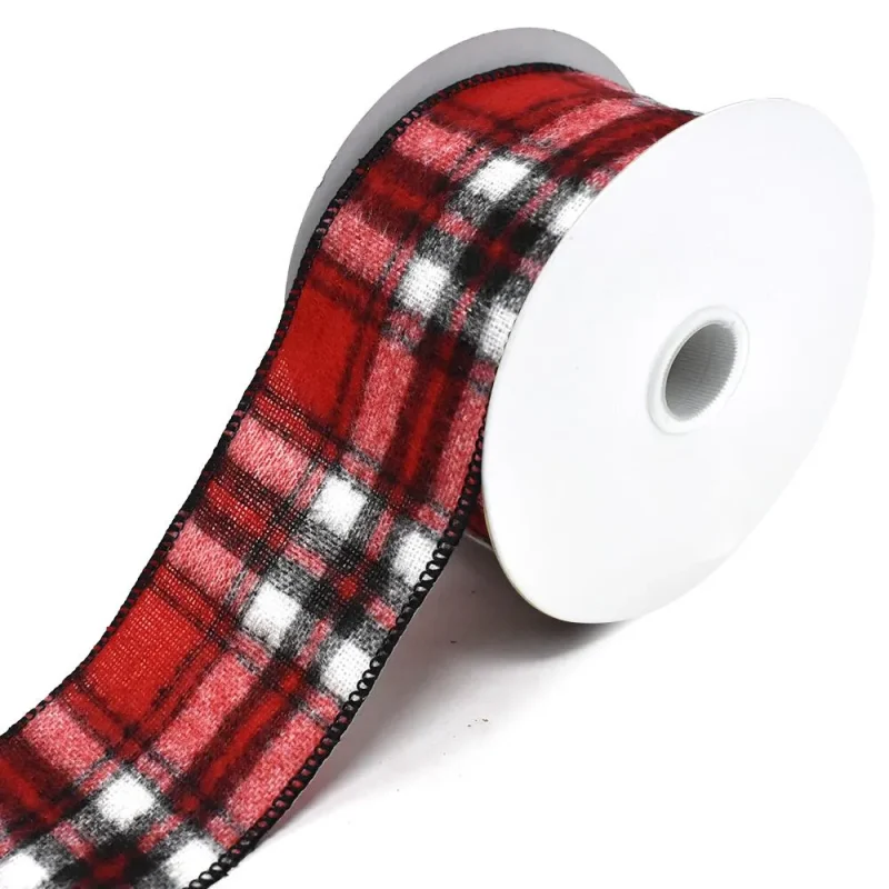 flannel plaid christmas ribbon red black 2 5 inch x 10 yards