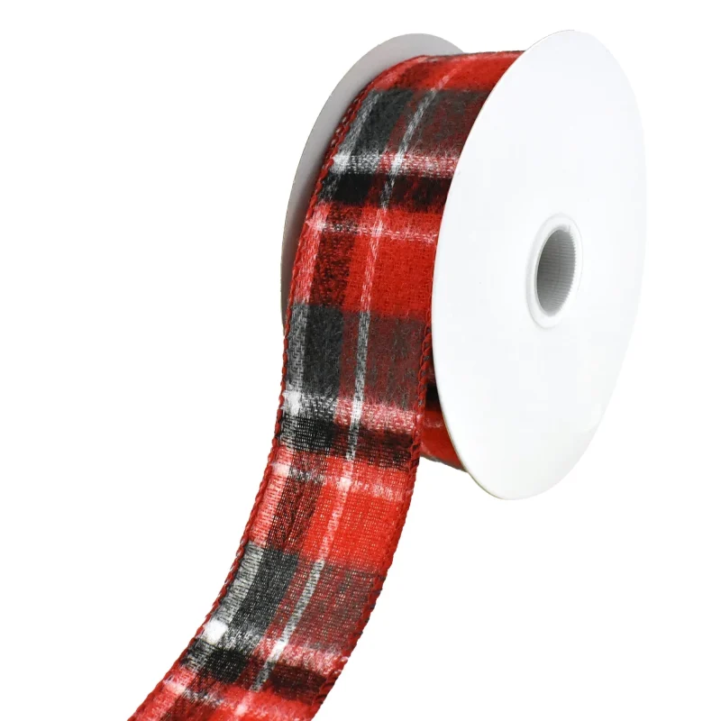 flannel plaid wired christmas ribbon 10 yards