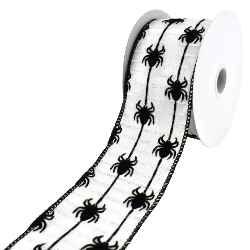 flocked spider wired ribbon 2 5 x 10yd