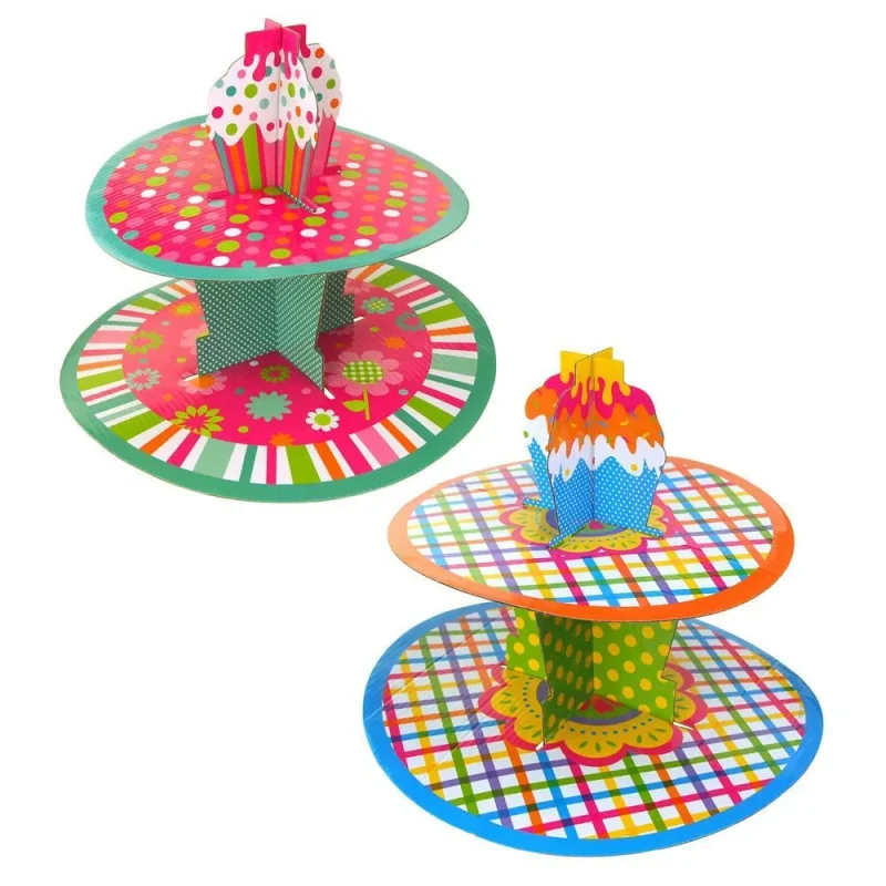 floral gingham cupcake stand 11 inch 2 piece multi color