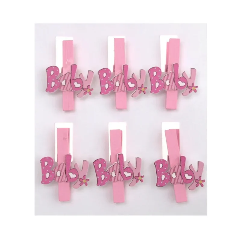 floral pink wooden baby clothespins 2 inch 6 pack