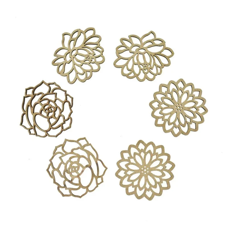 floral wood laser cut shapes natural 6 pack