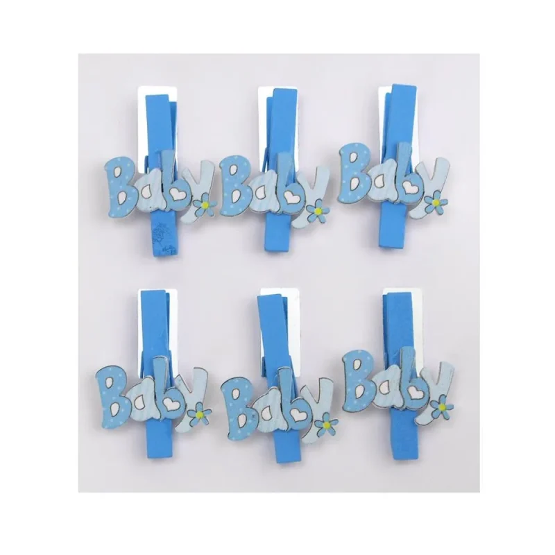 floral wooden baby clothespins 2 x 6pcs blue