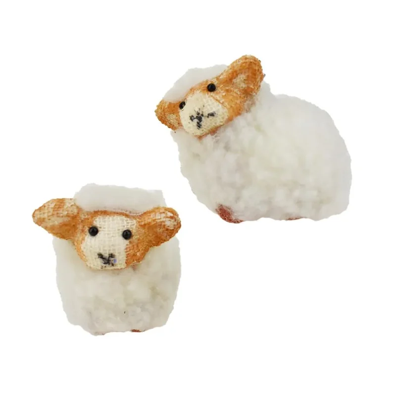 fluffy white sheep ornaments 2 inch set of 2