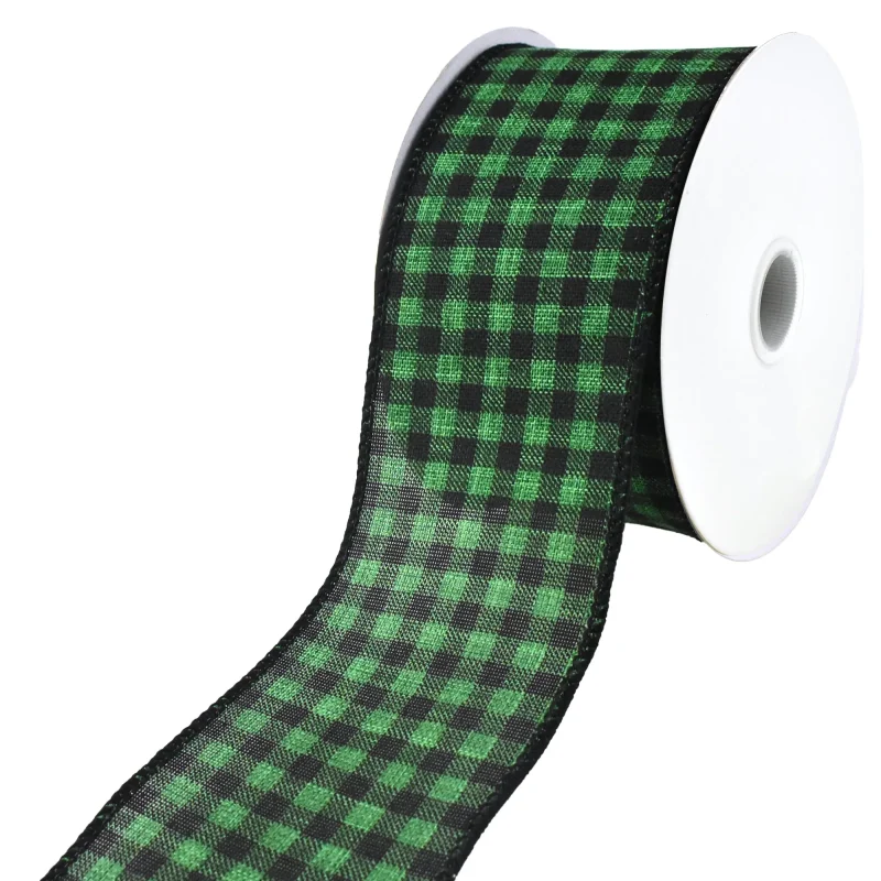 forest buffalo plaid wired ribbon 2 5 x 10yd