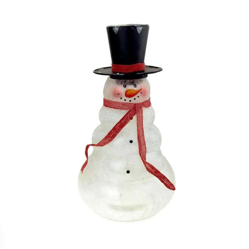 frosted led snowman holiday decor with top hat scarf 11 5 clear glass