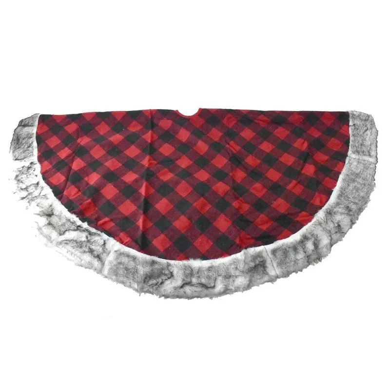 furry trim red plaid christmas tree skirt 54