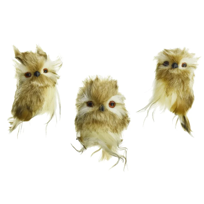 fuzzy owl christmas tree ornaments 3 piece 3 5 inch