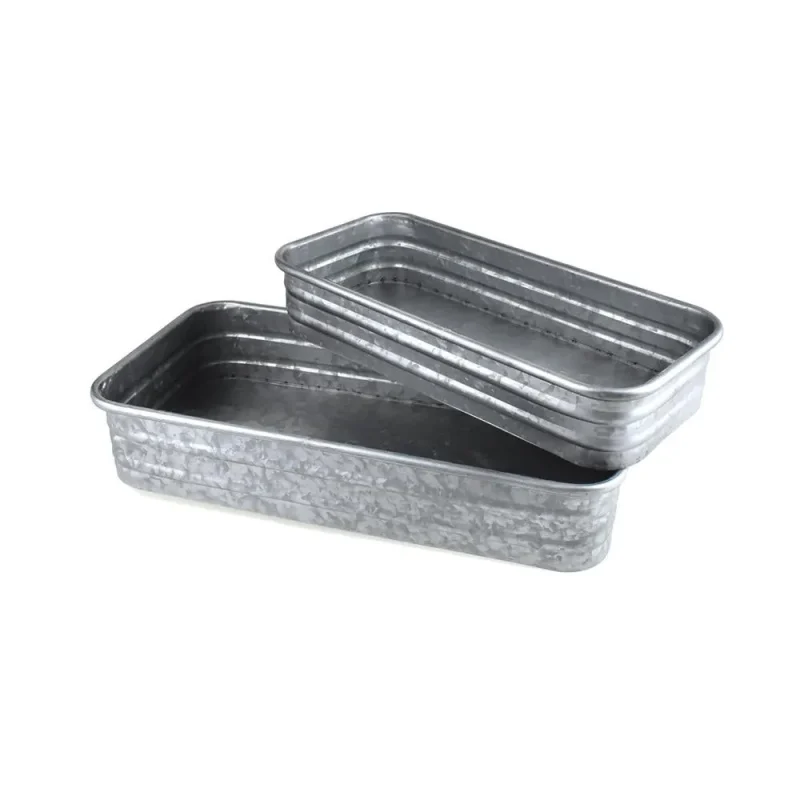 galvanized metal display trays 2 piece set assorted sizes