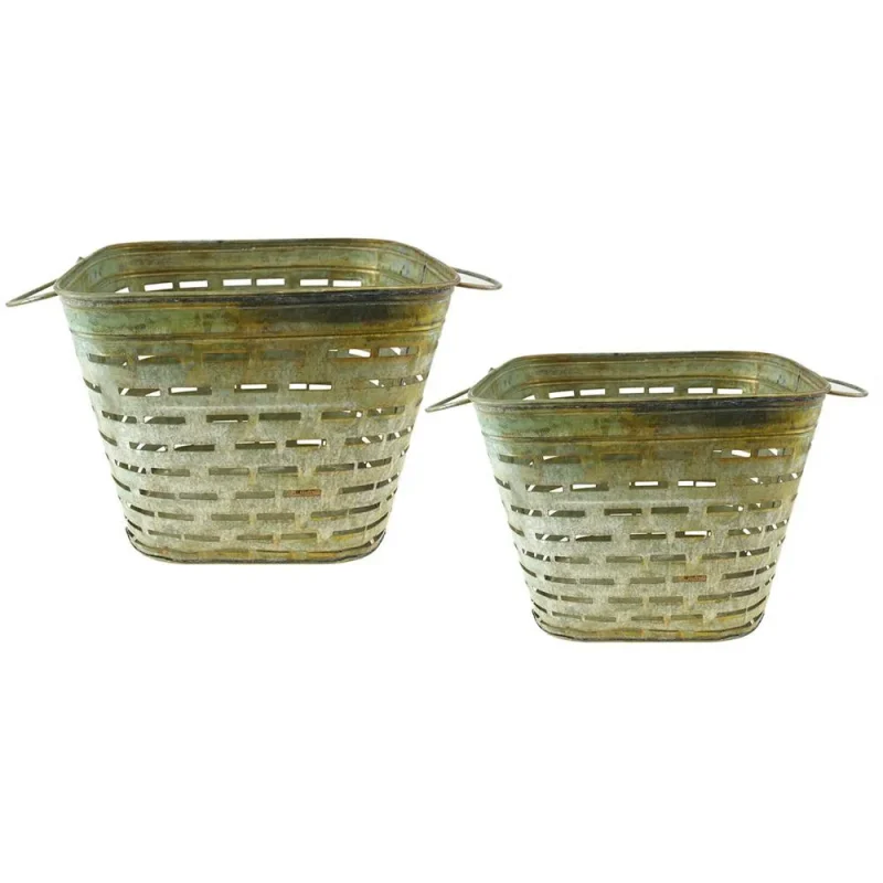 galvanized metal wicker storage baskets set of 2