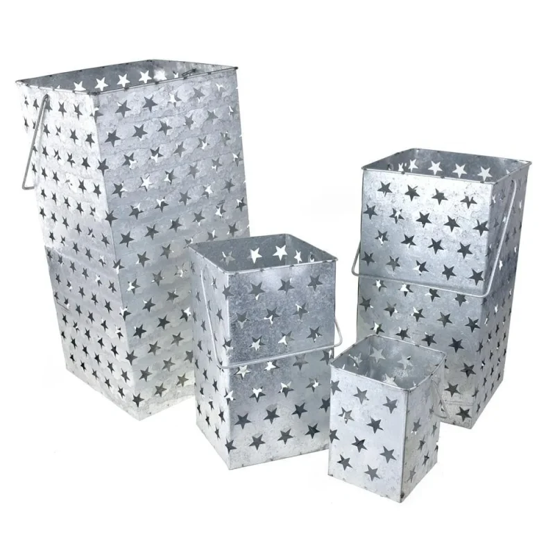 galvanized silver star buckets assorted sizes 4 piece set