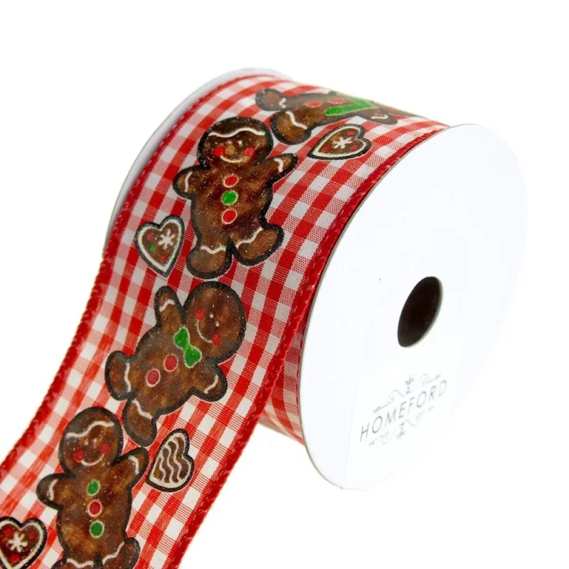 gingerbread checkered holiday ribbon 2 5 x 10 yards