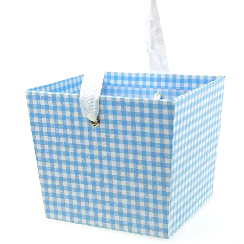 gingham blue cardboard market tray 5 inch