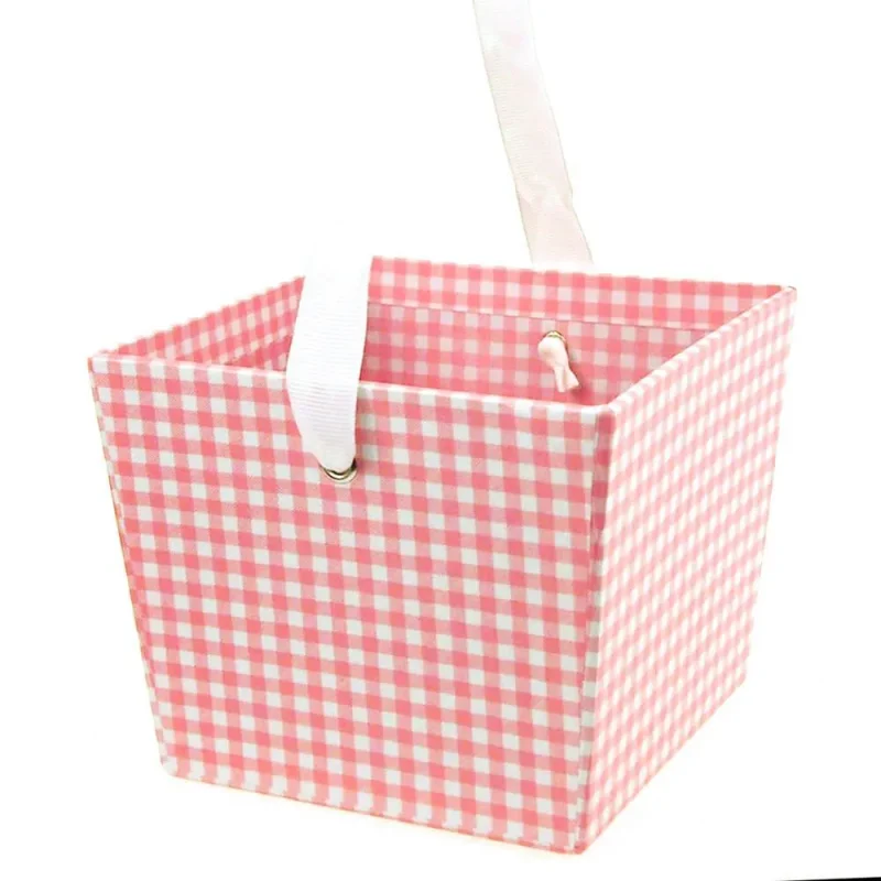 gingham pink cardboard market tray 5 inch