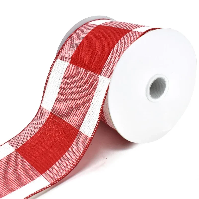 gingham wired christmas ribbon red white 4 x 10 yards