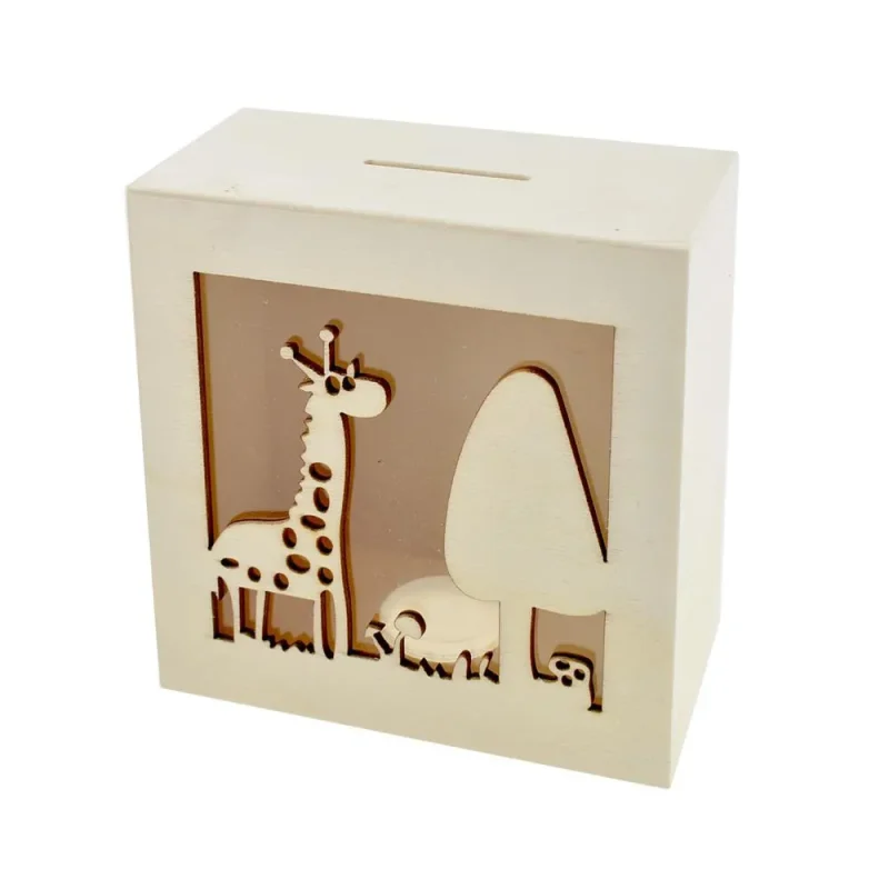 giraffe diy wooden piggy bank 4 75 inch natural finish