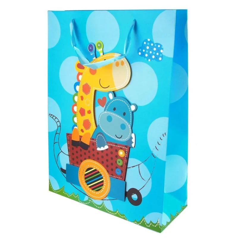 giraffe hippo train baby shower gift bags blue 16 inches