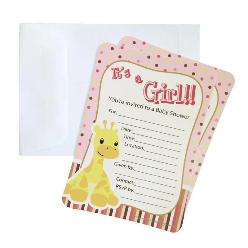 giraffe light pink 7 inch baby shower envelopes 12 pack