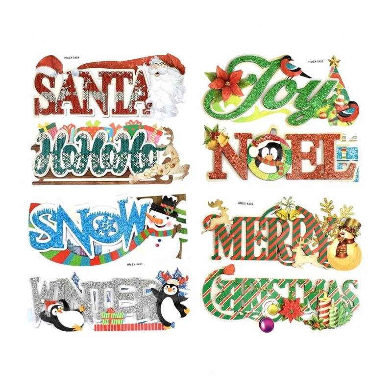 glitter 3d christmas word art stickers 5 5 inch 8 pack