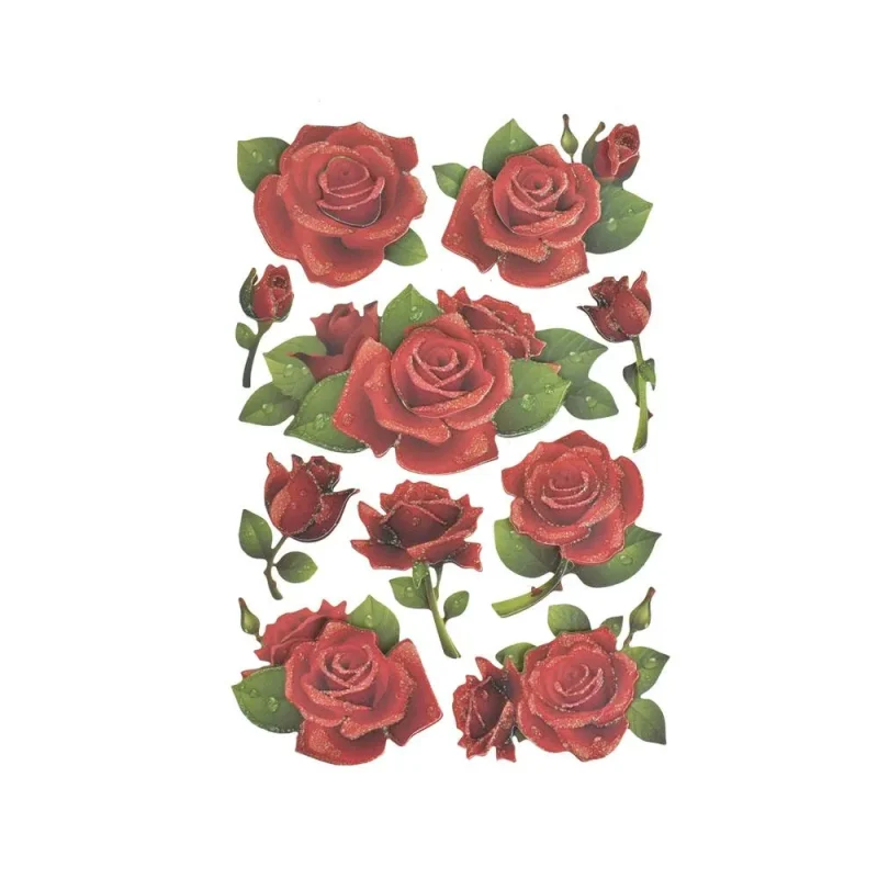 glitter 3d red rose stickers 10 pack