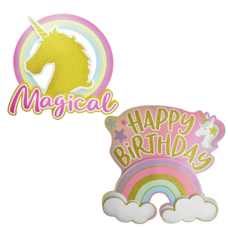 glitter 3d unicorn birthday cutouts 12 inch set of 2