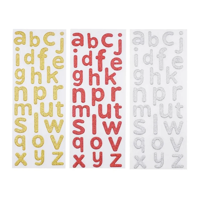 glitter alphabet stickers lowercase gold red silver 1 inch 3 pack