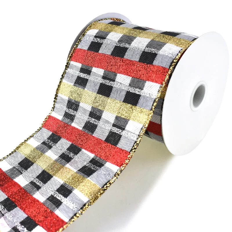 glitter buffalo check wired ribbon 4 x 10 yards