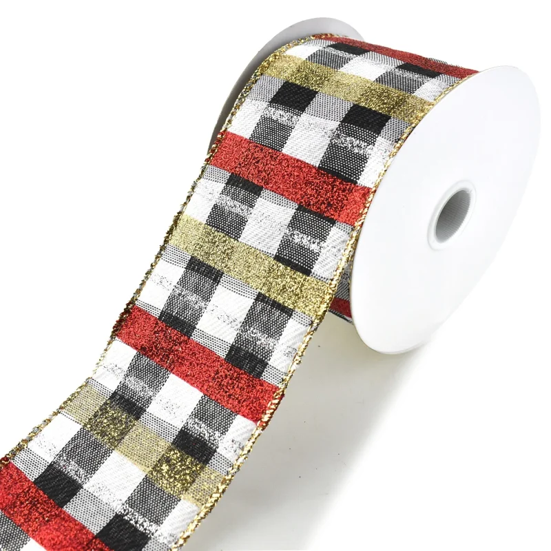 glitter buffalo plaid wired ribbon 2 5 x 10yd