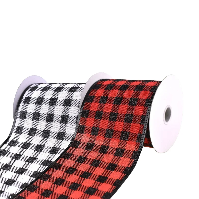 glitter buffalo plaid wired ribbon 4 x 10 yards