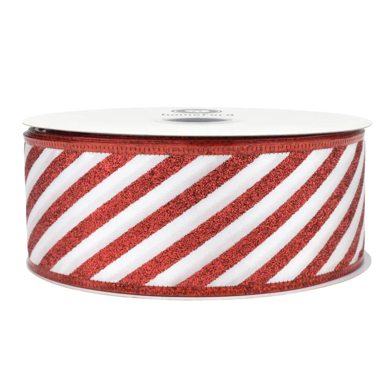 glitter candy cane stripe satin wired ribbon 2 5 50 yards