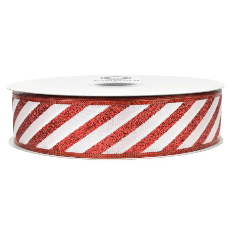 glitter candy cane striped satin ribbon 1 5 x 50 yards