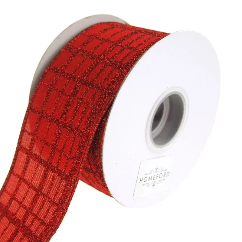 glitter checkered christmas ribbon red 2 5 inch x 10 yards