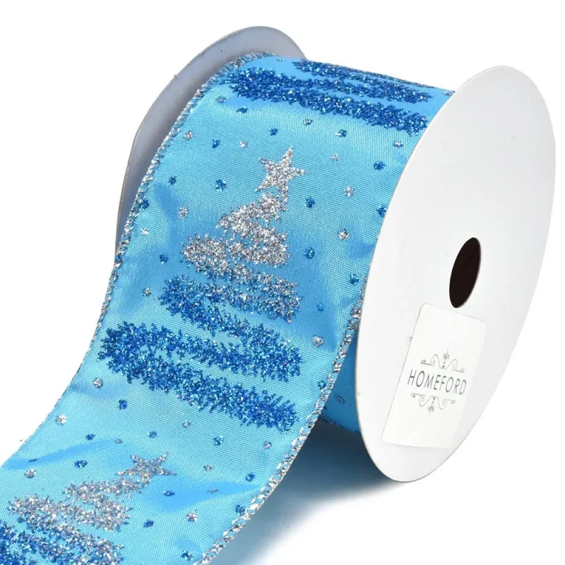 glitter christmas tree star wired ribbon 2 5 x 10 yd