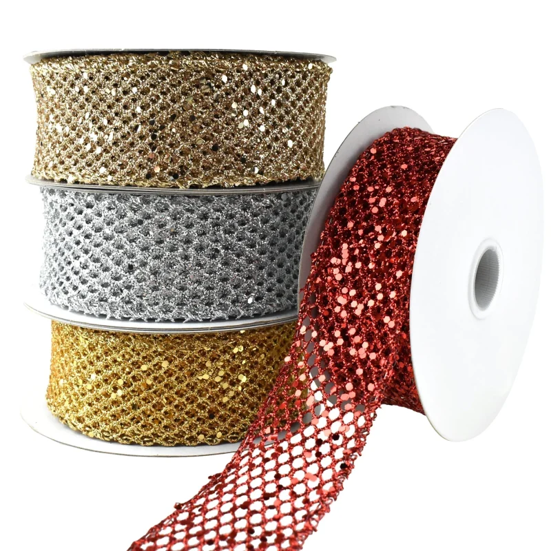 glitter chunk wired ribbon for christmas decor 10 yards