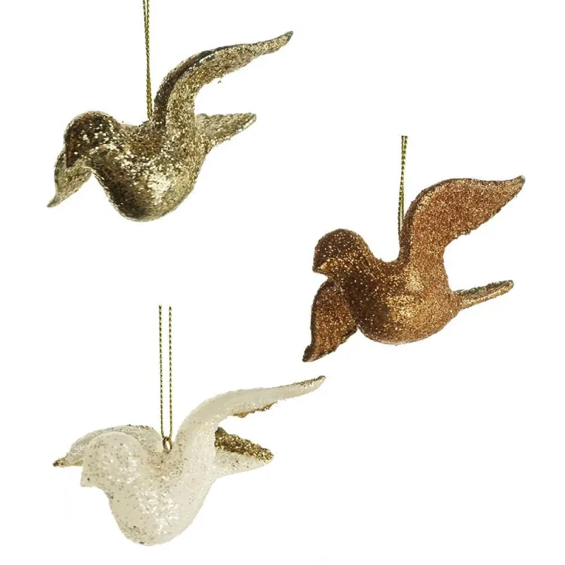 glitter dove christmas ornaments 3 set of 6 copper white champagne