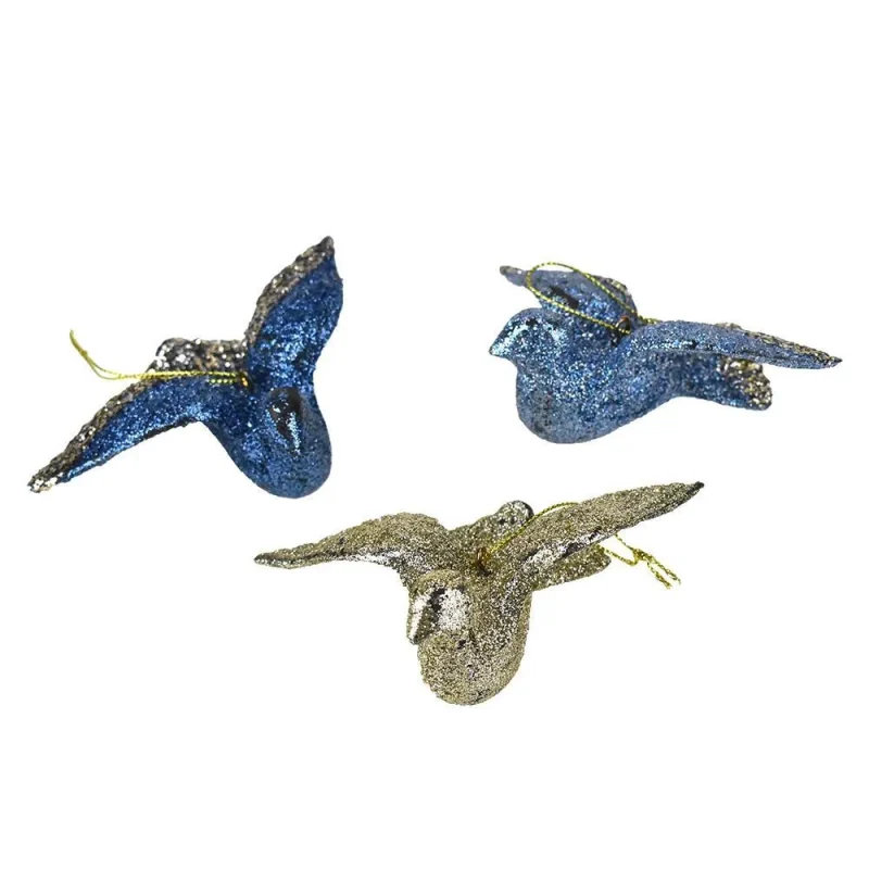 glitter dove christmas ornaments blue silver 3 set of 6